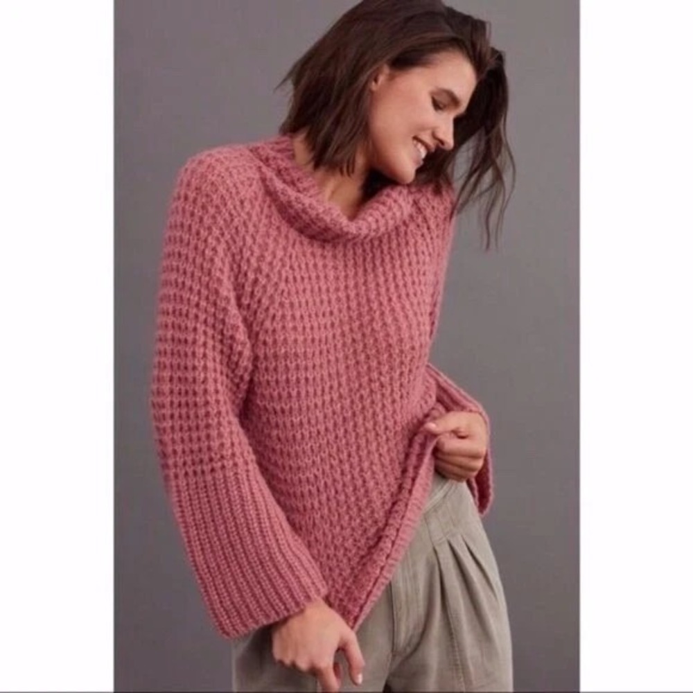 Maeve‎ Dionne Bell Sleeve Sweater Rose Pink Size XS Wool Blend Chunky Knit Cozy